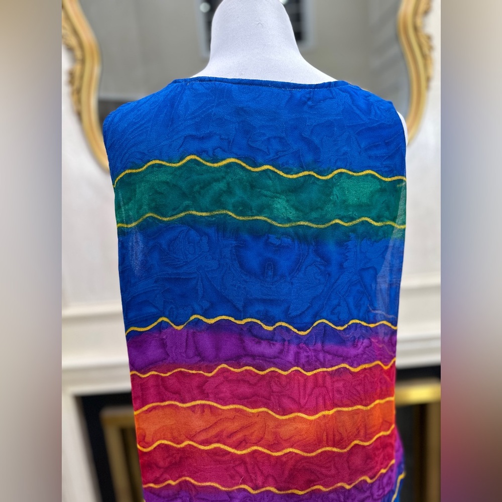 Amanda Stewart Rainbow Stripe Dress L Boho Festival Sleeveless Colorful‎ Shift - Picture 6 of 10